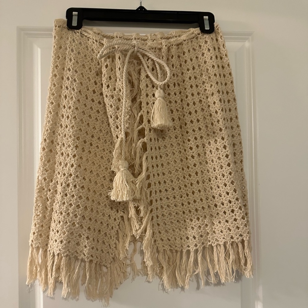 Urban outfitters Beige Crochet Fringe cover up Skirt